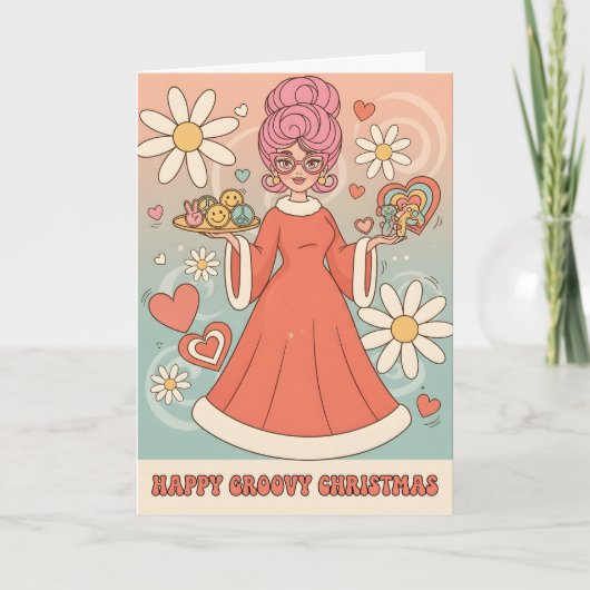 Retro Groovy Mrs. Claus Frohe Weihnachten (Vorderseite)