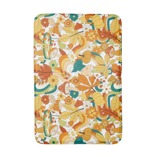 Retro Groovy Mushroom Blume Muster Badematte (Vorderseite Vertikal)