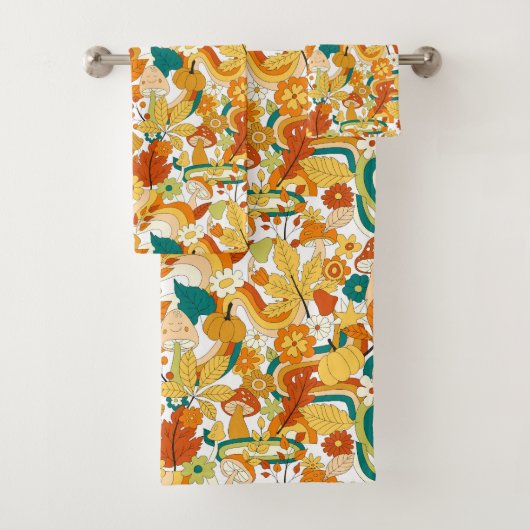Retro Groovy Mushroom Blume Muster Badhandtuch Set (Insitu)