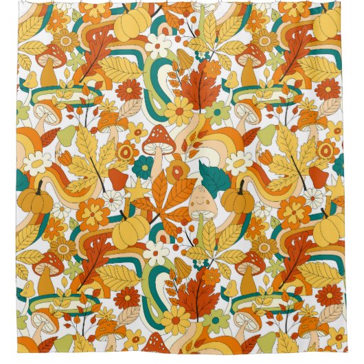 Retro Groovy Mushroom Blume Muster Duschvorhang (Vorderseite)