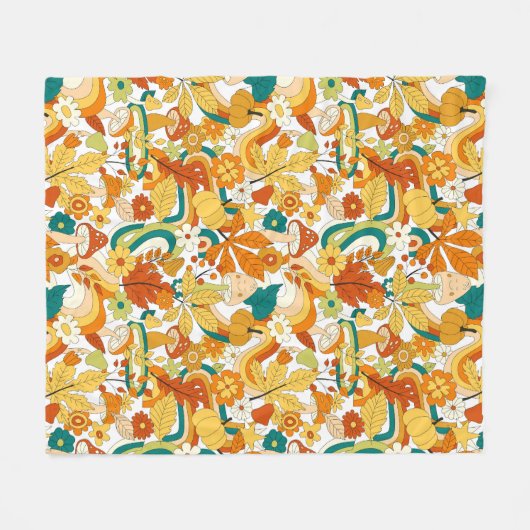 Retro Groovy Mushroom Blume Muster Fleecedecke (Vorderseite (Horizontal))