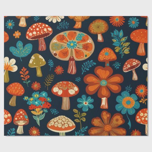 Retro Groovy Mushroom Blume Muster Geschenkpapier (Flach)