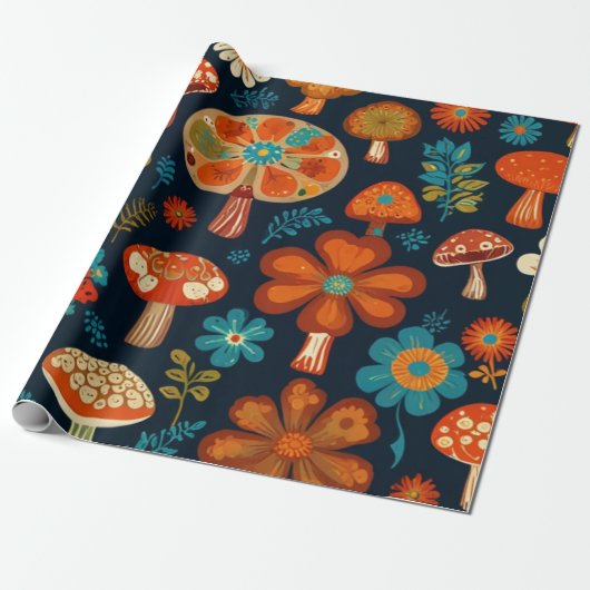 Retro Groovy Mushroom Blume Muster Geschenkpapier (Ungerollt)