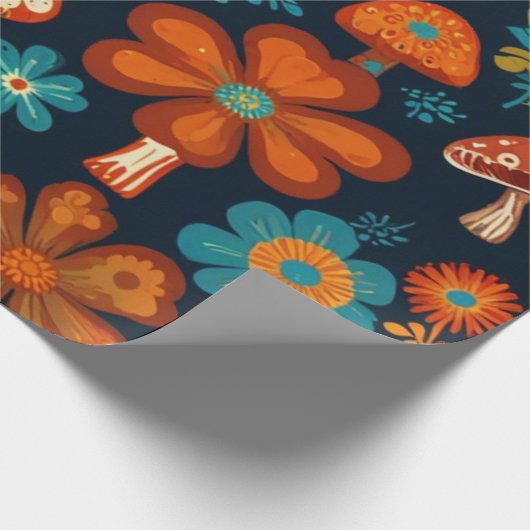 Retro Groovy Mushroom Blume Muster Geschenkpapier (Ecke)