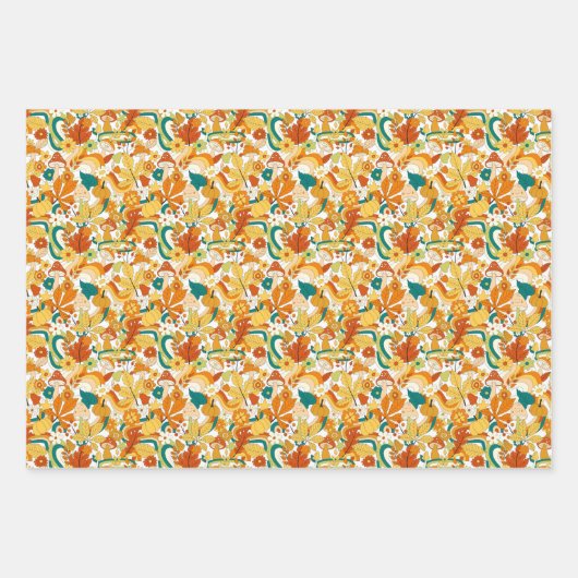 Retro Groovy Mushroom Blume Muster Geschenkpapier Set (Vorderseite)