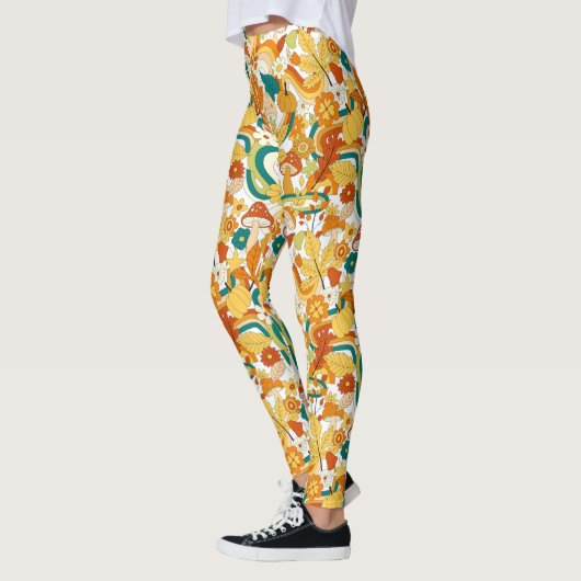 Retro Groovy Mushroom Blume Muster Leggings (Links)
