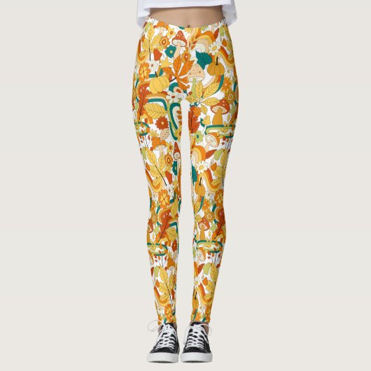 Retro Groovy Mushroom Blume Muster Leggings (Vorderseite)