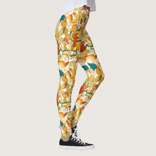 Retro Groovy Mushroom Blume Muster Leggings (Rechts)