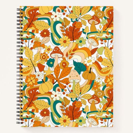 Retro Groovy Mushroom Blume Muster Notizblock (Vorderseite)