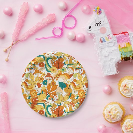 Retro Groovy Mushroom Blume Muster Pappteller (Party)