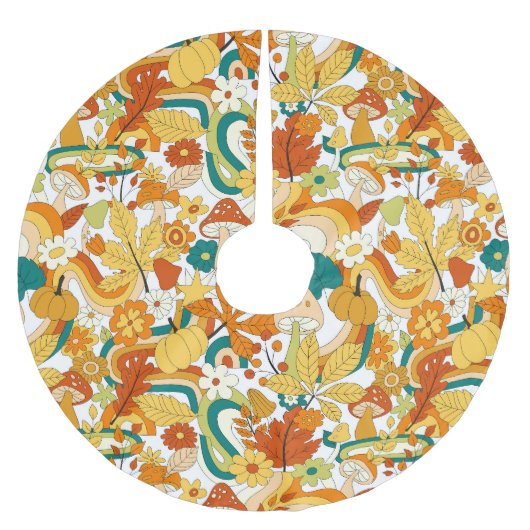 Retro Groovy Mushroom Blume Muster Polyester Weihnachtsbaumdecke (Vorderseite)