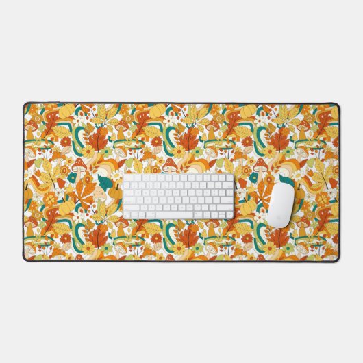 Retro Groovy Mushroom Blume Muster Schreibtischunterlage (Tastatur & Maus)