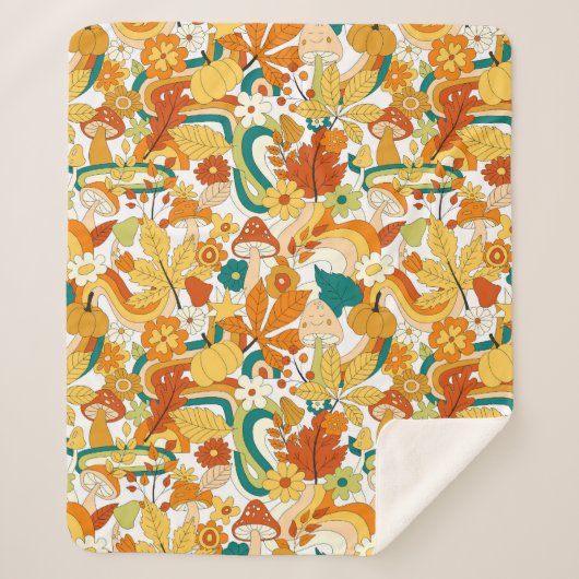 Retro Groovy Mushroom Blume Muster Sherpadecke (Vorderseite)