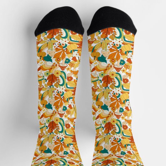 Retro Groovy Mushroom Blume Muster Socken (Oben)