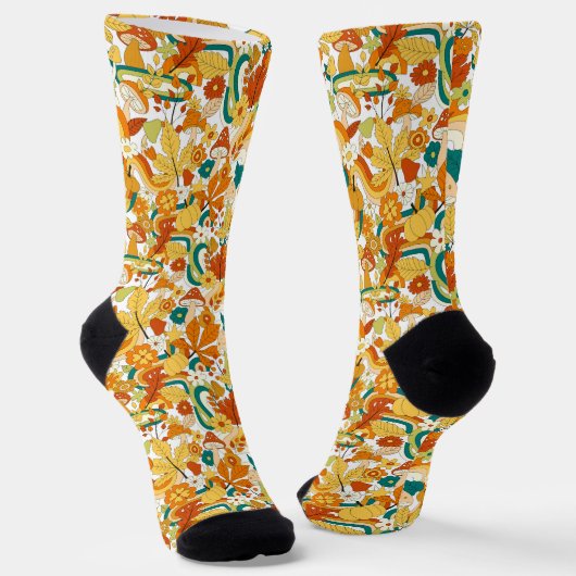 Retro Groovy Mushroom Blume Muster Socken (Gewinkelt)