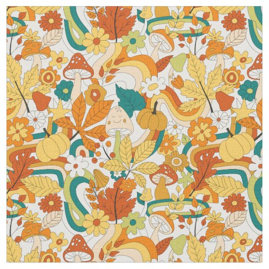 Retro Groovy Mushroom Blume Muster Stoff (Nahaufnahme)