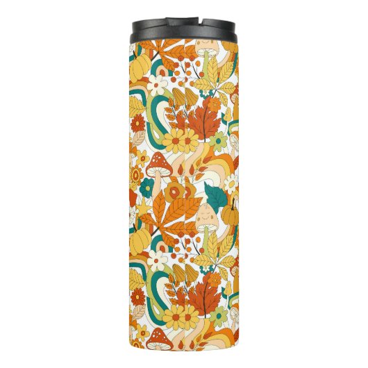 Retro Groovy Mushroom Blume Muster Thermosbecher (Rückseite)