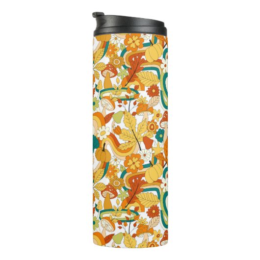 Retro Groovy Mushroom Blume Muster Thermosbecher (Nach rechts gedreht)