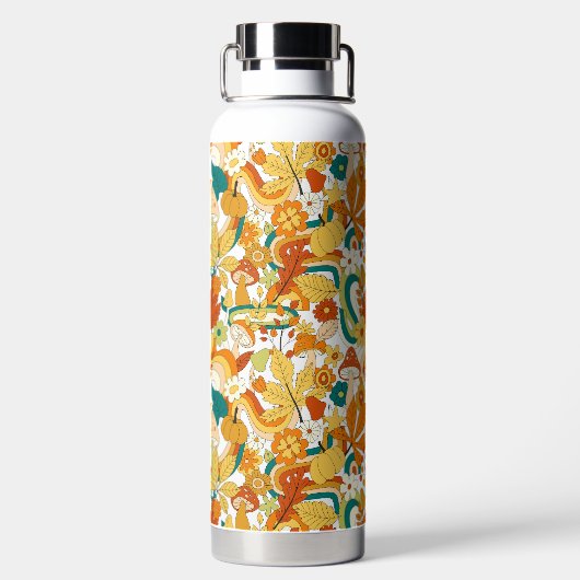 Retro Groovy Mushroom Blume Muster Trinkflasche (Rückseite)