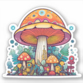 Retro Groovy Mushroom Orange Aquamarin Aufkleber (Vorderseite)