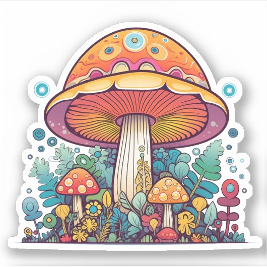 Retro Groovy Mushroom Orange Aquamarin Aufkleber (Vorderseite)