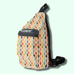 Retro Groovy Muster Crossbody Bag<br><div class="desc">Diese stilvolle Tragetasche zeichnet sich durch ein rundum funky Retro-Muster aus Streifen und Kreisen in kräftigen Farben und Ihren Namen auf der Vorderseite aus. Drei mit Reißverschluss ausgestattete Fächer können Ihre Schlüssel, Brieftasche, Telefon, Kamera und vieles mehr einfach aufbewahren. Tragen Sie ihn als Kreuz oder über einer Schulter und befestigen...</div>