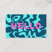 Retro Groovy Navy Blue Aqua Pink Hallo Visitenkarte (Vorderseite)