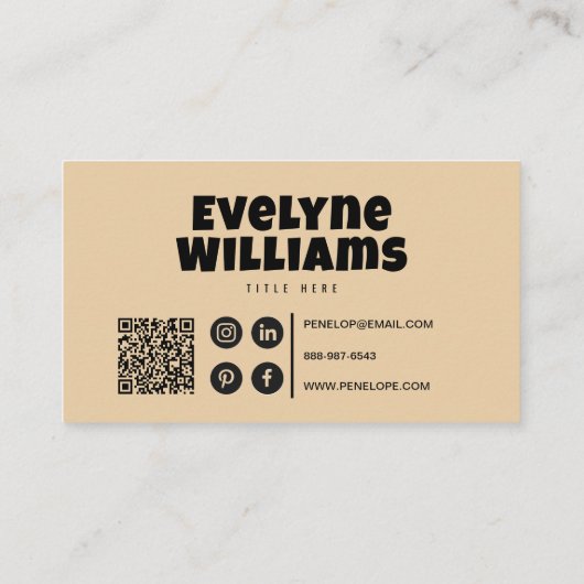 Retro Groovy Neutral Cream Gold QR Code Visitenkarte (Rückseite)