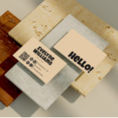 Retro Groovy Neutral Cream Gold QR Code Visitenkarte