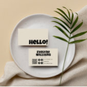 Retro Groovy Neutral Cream QR Code Bold Hello Boho Visitenkarte