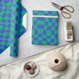 Retro groovy niedlich blau-grün mit Schachbrett Geschenkpapier
