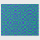 Retro groovy niedlich blau-grün mit Schachbrett Geschenkpapier (Flach)