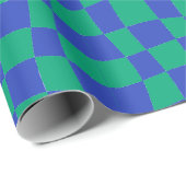 Retro groovy niedlich blau-grün mit Schachbrett Geschenkpapier (Rolleneckpunkt)