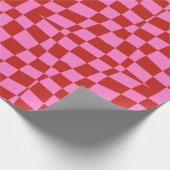 Retro-Groovy niedlich rosa und roter, gewellter Sc Geschenkpapier (Ecke)
