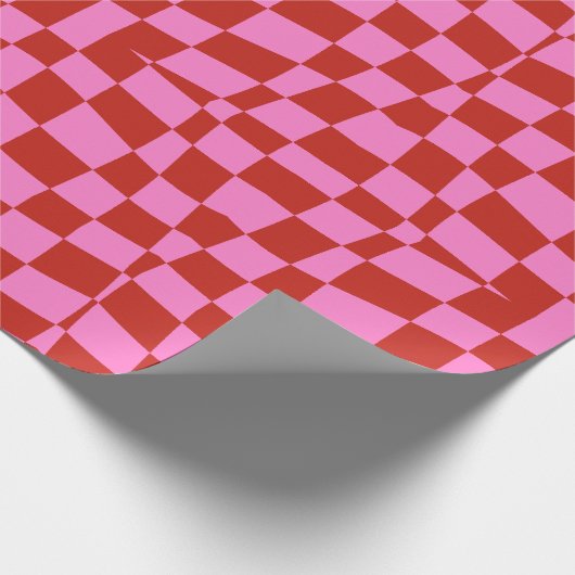 Retro-Groovy niedlich rosa und roter, gewellter Sc Geschenkpapier (Ecke)