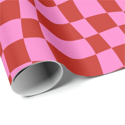 Retro-Groovy niedlich rosa und roter, gewellter Sc Geschenkpapier (Rolleneckpunkt)