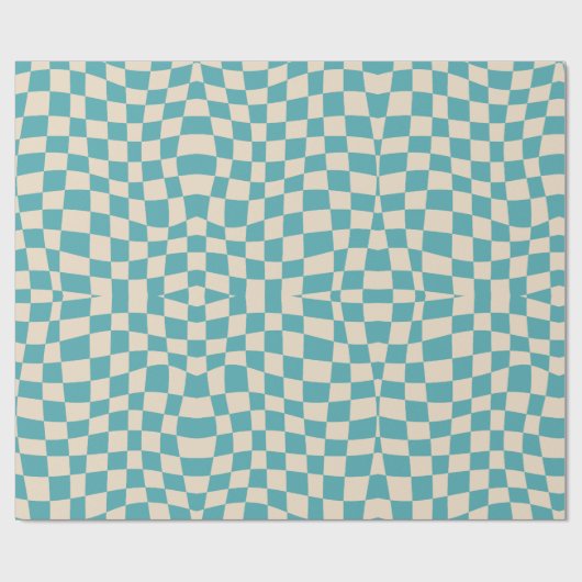 Retro-Groovy niedlich türkisblau mit Schachbrett Geschenkpapier (Flach)