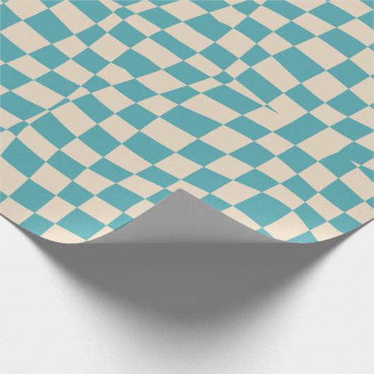 Retro-Groovy niedlich türkisblau mit Schachbrett Geschenkpapier (Ecke)