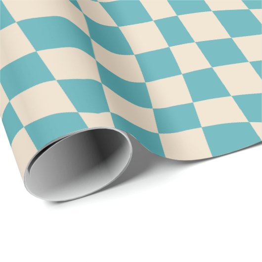 Retro-Groovy niedlich türkisblau mit Schachbrett Geschenkpapier (Rolleneckpunkt)