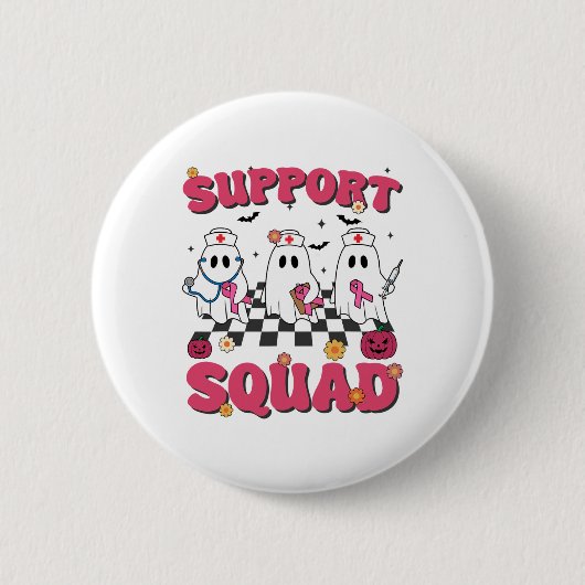 Retro Groovy Nurse Support Squad Brustkrebs Awa Button (Vorderseite)