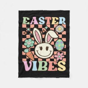 Retro Groovy Oaster Vibes Bunny Checkered Lmile Wo Fleecedecke