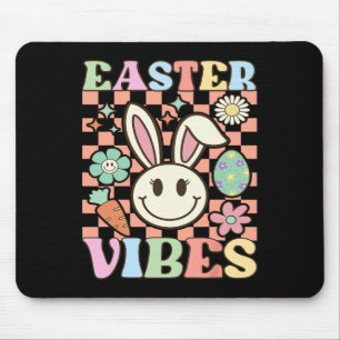 Retro Groovy Oaster Vibes Bunny Checkered Lmile Wo Mousepad