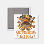 Retro Groovy October Girl Messy Bun Halloween als Magnet (Vorderseite/Rückseite)