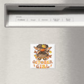 Retro Groovy October Girl Messy Bun Halloween als Magnet (In Situ (Geschirrspüler))