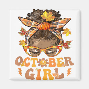 Retro Groovy October Girl Messy Bun Halloween als Magnet