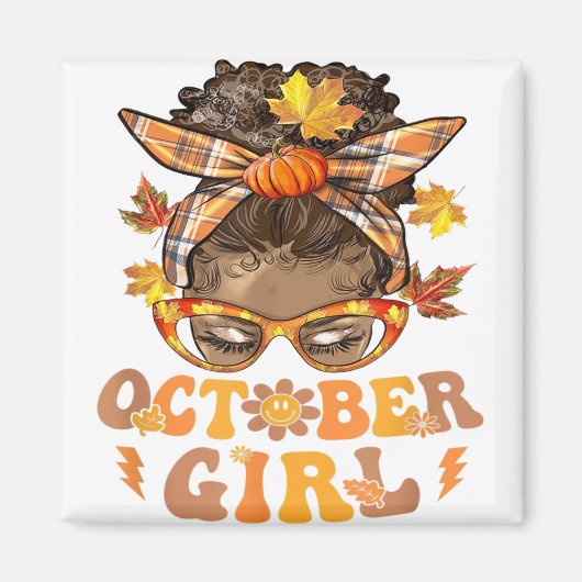 Retro Groovy October Girl Messy Bun Halloween als Magnet (Vorne)