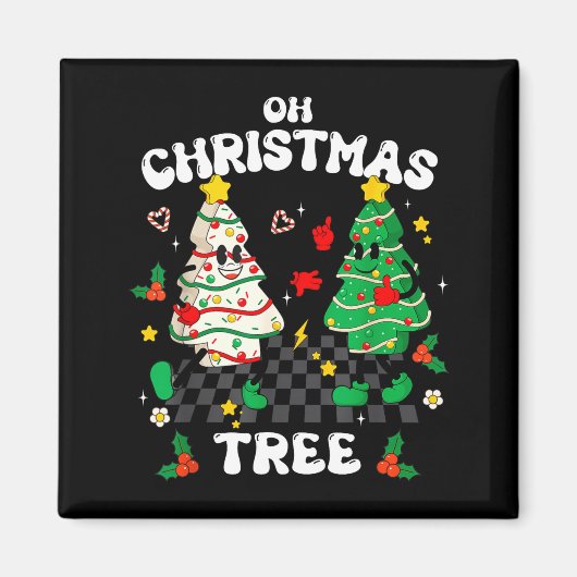 Retro Groovy Oh Christmas Tree Cake Pajamas Xmas K Magnet (Vorne)