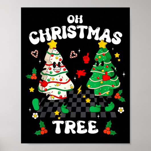 Retro Groovy Oh Christmas Tree Cake Pajamas Xmas K Poster (Vorne)