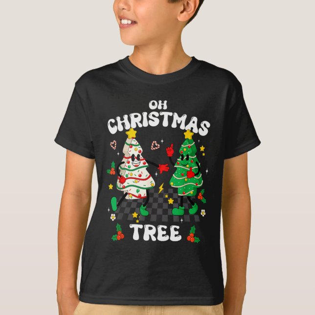 Retro Groovy Oh Christmas Tree Cake Pajamas Xmas K T-Shirt (Vorderseite)