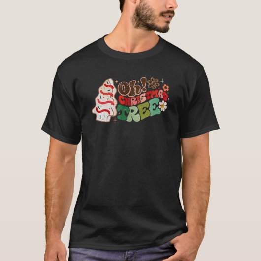 Retro Groovy Oh Weihnachtsbaum Niedliche Kuchen Fu T-Shirt (Vorderseite)